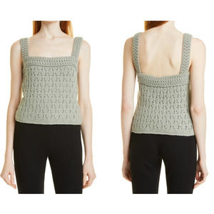 NWT VINCE Crochet Wool & Cashmere Camisole Artichoke Green Tank Top Womens L